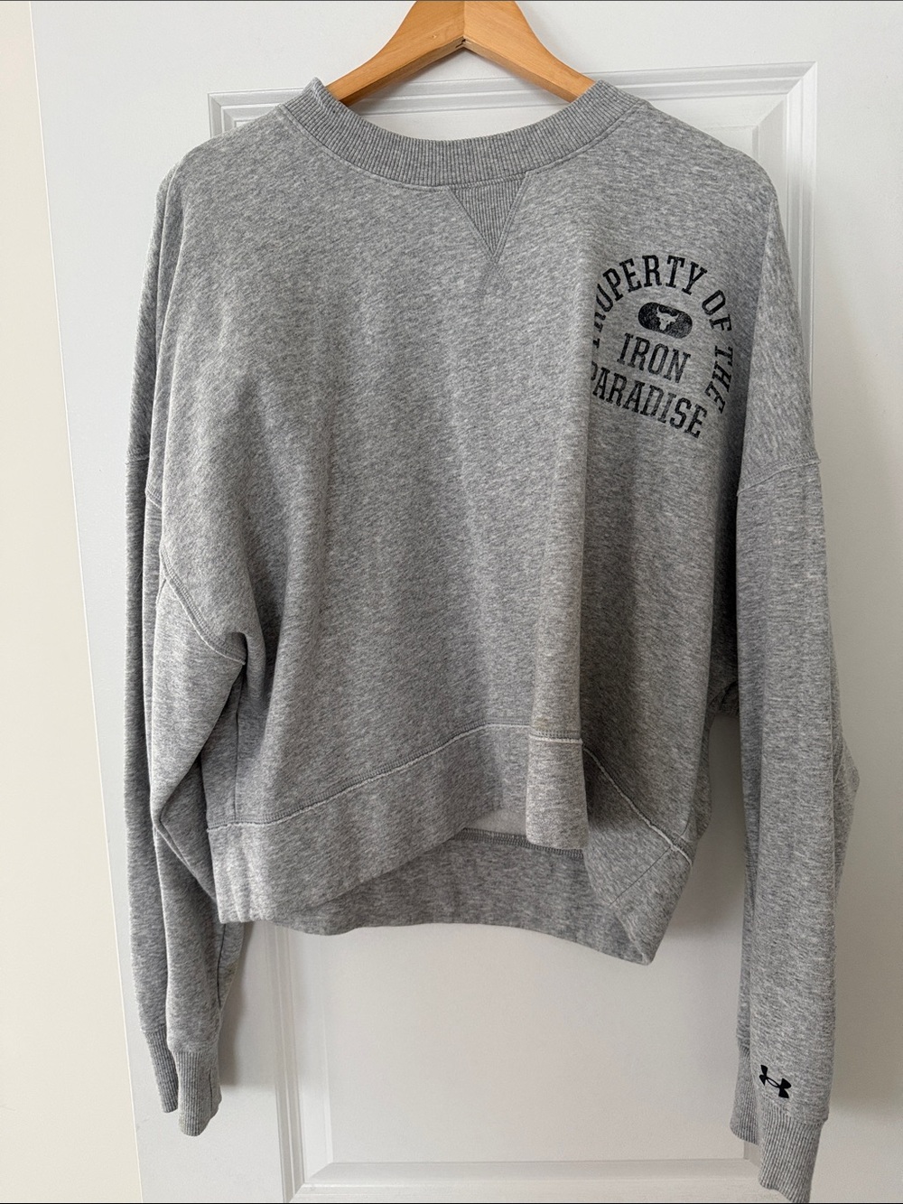 Under Armour Women's Light Gray Crewneck Sweatshirt with Chest Graphic crop